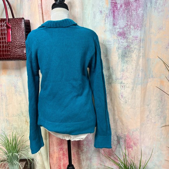 πCarol Rose Turquoise 2-Way Zipper Acrylic Cable Pattern Long Sleeves Cardigan - Picture 2 of 16